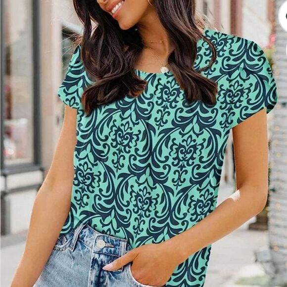 Women Petal Sleeve  Casual Blouse Short Sleeve Crew Neck Top NWT Size XL - Picture 3 of 13